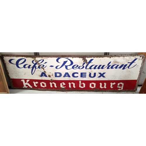 155A - A large enamel advertising sign, 'Café Restaurant A Daceux Kronenbourg' 200x60cm