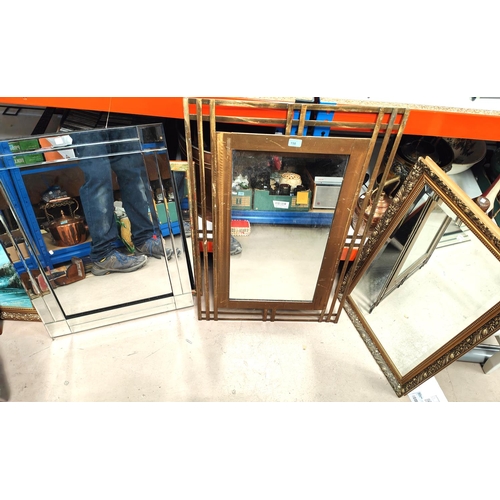 158 - A wall mirror in metal frame and 3 other wall mirrors