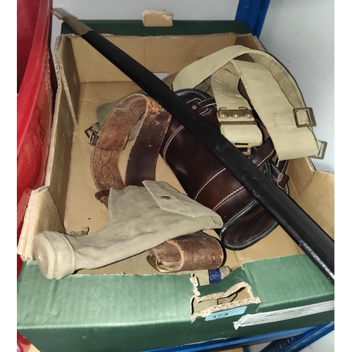 174 - A WWII period belt holster, canteen etc a splay saver and a set of Thomas Taylor crown green bowls