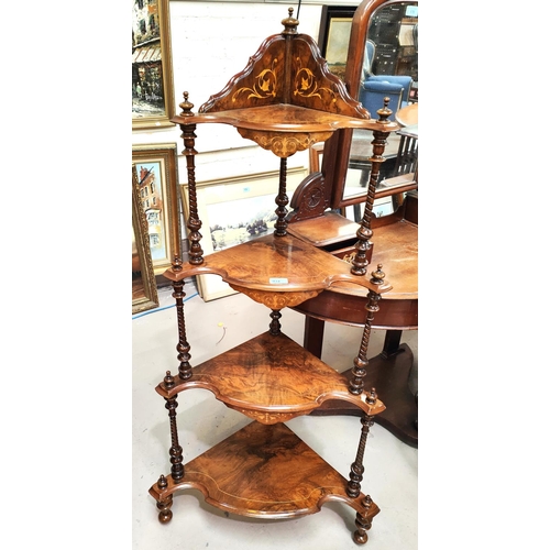 934 - A Victorian 4 height graduating corner whatnot in inlaid and figured walnut