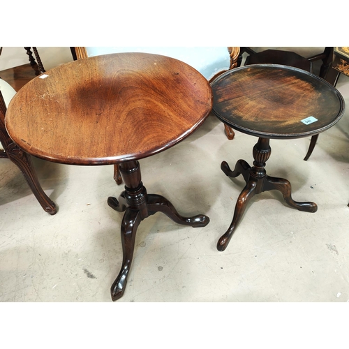 940 - Two reproduction mahogany wine tables; an inlaid Art Nouveau mahogany bedroom chair