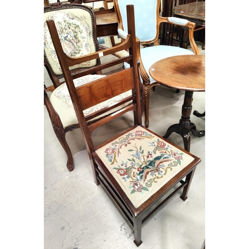 940 - Two reproduction mahogany wine tables; an inlaid Art Nouveau mahogany bedroom chair