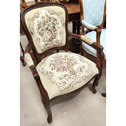 943 - A mid 20th century French armchair in tapestry style upholstery