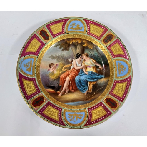 477 - A 19th century Vienna plate:  Jupiter und Calista, beehive mark, diameter 25cm