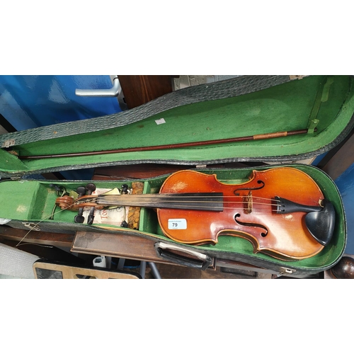 79 - A Czech Stradivarius pattern violin, with bow, in case 