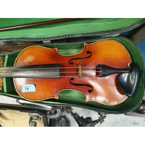 79 - A Czech Stradivarius pattern violin, with bow, in case 