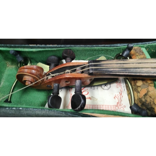 79 - A Czech Stradivarius pattern violin, with bow, in case 