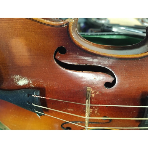 79 - A Czech Stradivarius pattern violin, with bow, in case 