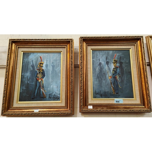 808 - Ben Maile: A pair of Military oil paintings on canvas of Napoleonic era French Marine soldiers, sign... 