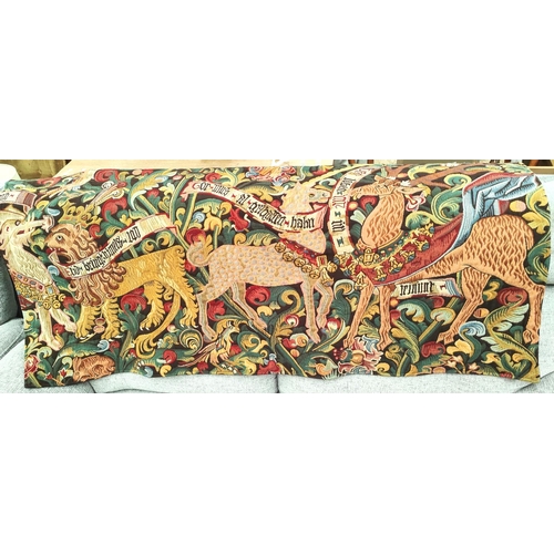 134 - A velvet fabric panel depicting George & The Dragon; a Medieval style tapestry wall hanging