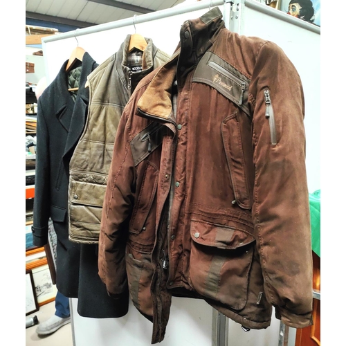 68 - A Pinewood soft brown leather jacket; a similar gilet; a Fife Country leather coat; an Autograph dou... 