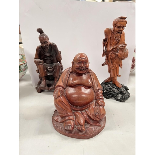 393B - 3 Chinese carved wood figures depicting Buddhas and sages