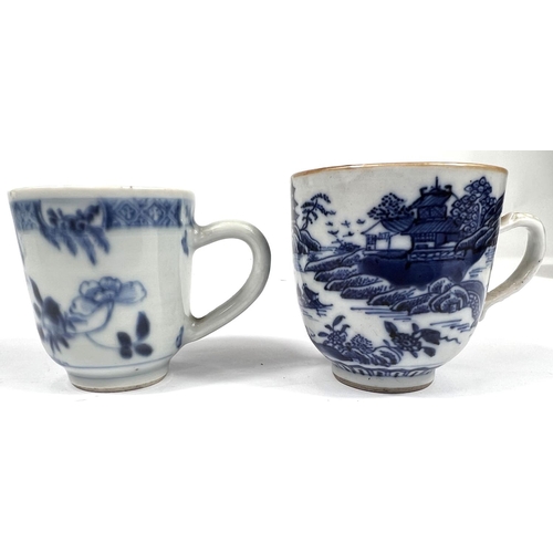 356G - A 19th century Chinese tea cup with blue and white decoration, another similar 6cm & 5.5cm