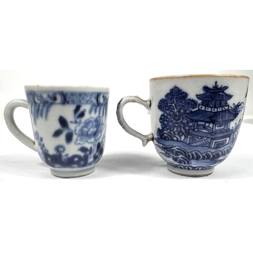 356G - A 19th century Chinese tea cup with blue and white decoration, another similar 6cm & 5.5cm