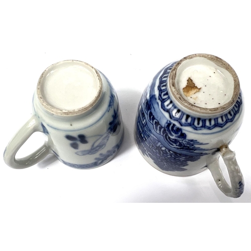 356G - A 19th century Chinese tea cup with blue and white decoration, another similar 6cm & 5.5cm