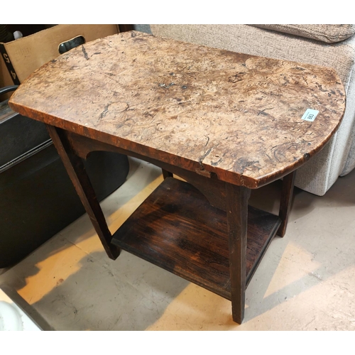 863 - A 2 tier occasional table with burr elm/yew rounded rectangular top