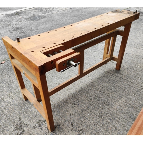 964 - A Danish tool / work bench with integral clamps, 162 x 76cm max.