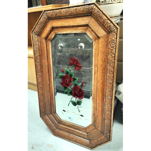 994 - A golden oak carved framed wall mirror with painted decoration of roses to centre, and another