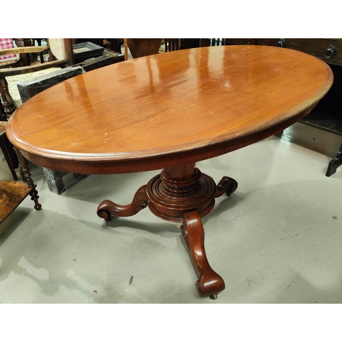 993A - An oval Victorian Looe table on octagonal column and 3 splay feet