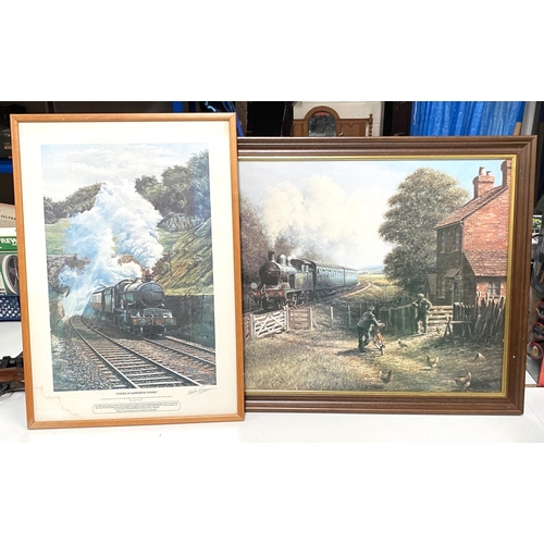 70A - After Terrence Cuneo; steam train print framed and another by Stephen Dradge.