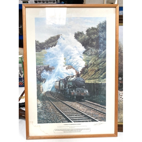 70A - After Terrence Cuneo; steam train print framed and another by Stephen Dradge.