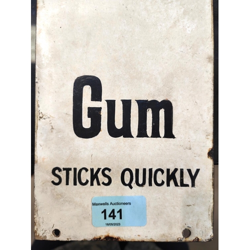 141 - Advertising enamel sign Stephen's Gum Sticks Quickly (slight restoration to text) 60 x 13cm