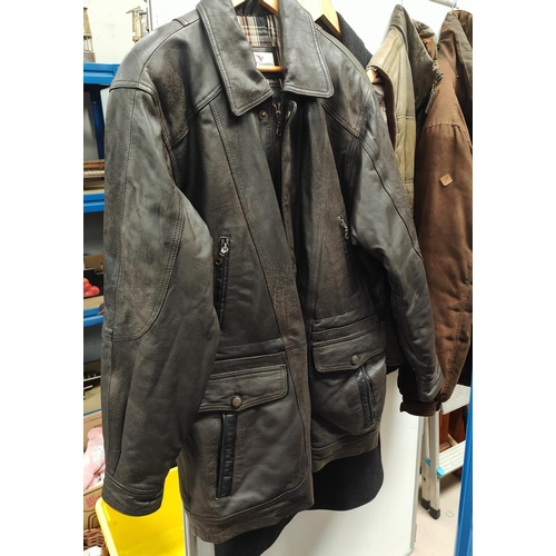 68 - A Pinewood soft brown leather jacket; a similar gilet; a Fife Country leather coat; an Autograph dou... 