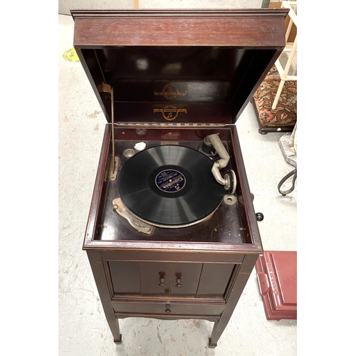 65A - A wind-up gramophone in mahogany case, Columbia floor standing model 124a