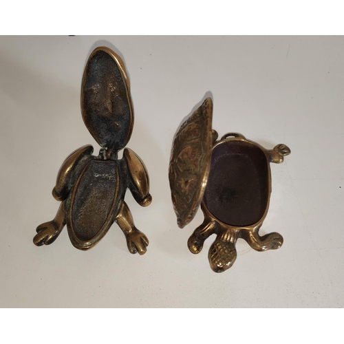 763A - A Victorian brass stamp box in the form of a tortoise and one in the form of a frog