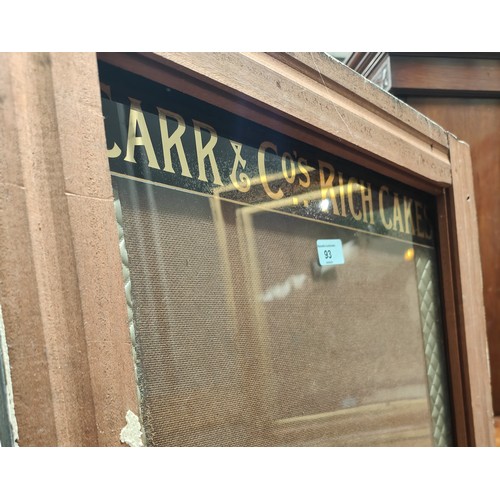 93 - A shop wall cabinet, the glass lettered:  Clark & Co rich cakes