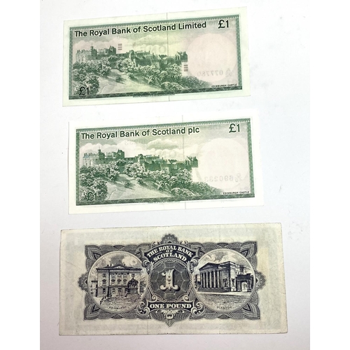 58 - Three RBS £1 banknotes: 1964, 1972 and 1986