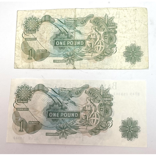 63 - Two page £1 notes (one with second number offset)