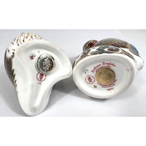 463A - Two Royal Crown Derby paperweights with gold backstoppers, Puffin LIX, Kedleston Kingfisher 2005 MMV... 