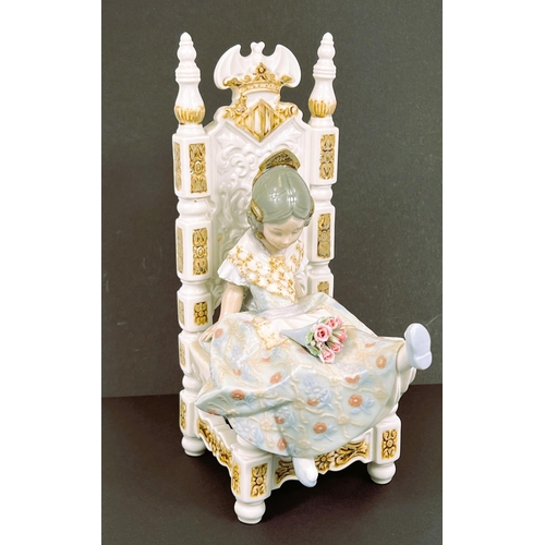 587A - A Lladro figure: 'Full of Mischief', young girl on throne chair, height 27cm.