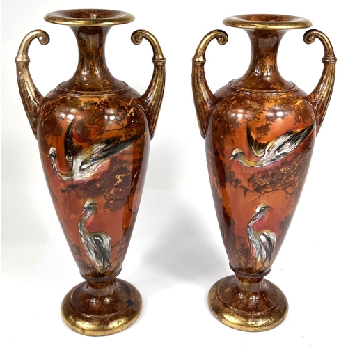 589 - A pair of Art Deco vases decorated with herons (1 neck a/f) and a selection of traditional and other... 