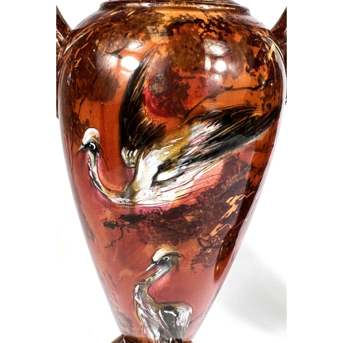 589 - A pair of Art Deco vases decorated with herons (1 neck a/f) and a selection of traditional and other... 