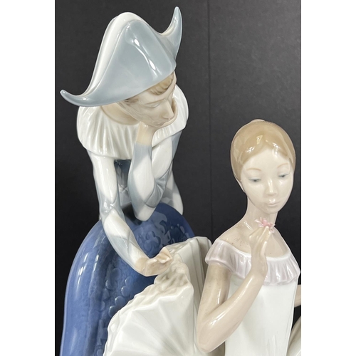 590 - A Nao Harlequin group with seated ballerina, ht 31cm