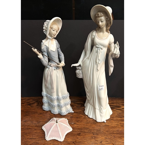 590B - LLadro figure of promenading female (fingers a.f), another with parasol (a.f)