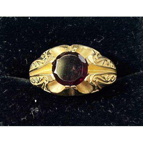 A gent's 9 carat gold dress ring set red stone; another 9 carat gold ring;  various cufflinks, gross
