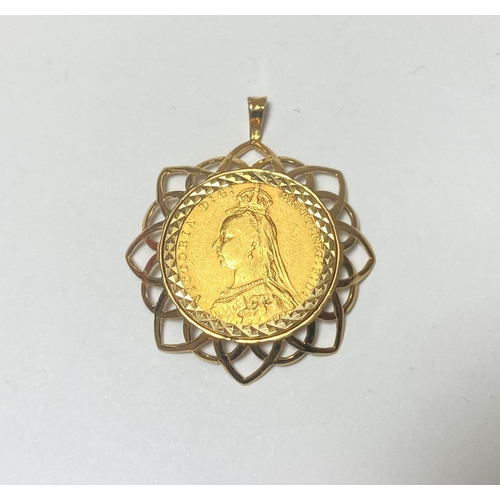 669 - A Victorian 1888 sovereign in clip on 9 carat pendant mount, 11.8gm gross