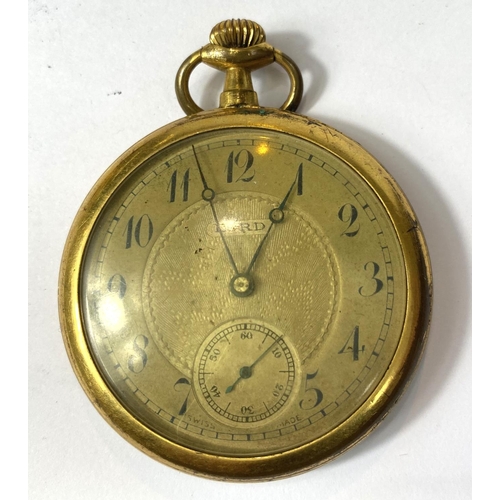 703 - A Lord open faced pocket watch, an Elgin gold plated watch and two others, a yellow metal masonic pe... 