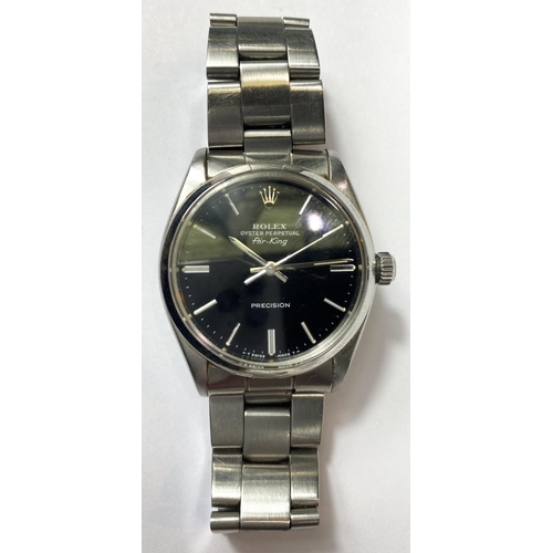 705 - A Rolex Oyster Perpetual Air-King wristwatch with stainless steel case and bracelet, black dial, scr... 