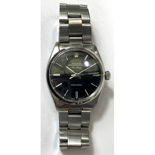 705 - A Rolex Oyster Perpetual Air-King wristwatch with stainless steel case and bracelet, black dial, scr... 