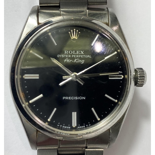 705 - A Rolex Oyster Perpetual Air-King wristwatch with stainless steel case and bracelet, black dial, scr... 