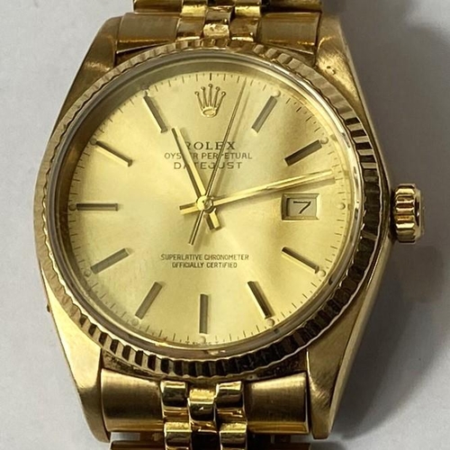 706 - An 18ct gold cased Rolex Oyster Perpetual Datejust gents wristwatch on Jubilee bracelet with baton m... 