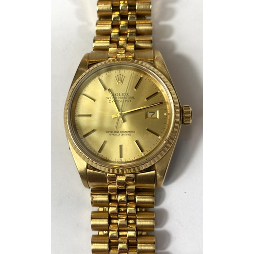 706 - An 18ct gold cased Rolex Oyster Perpetual Datejust gents wristwatch on Jubilee bracelet with baton m... 