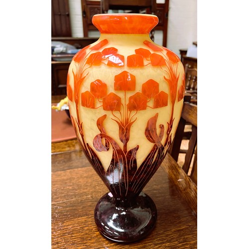 517 - LE VERRE FRANCAIS, an acid cut art nouveau style vase in amber and yellow colours, signed to the ped... 
