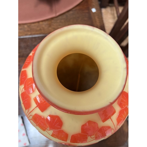 517 - LE VERRE FRANCAIS, an acid cut art nouveau style vase in amber and yellow colours, signed to the ped... 