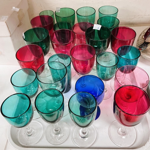 593A - A selection pf antique cranberry, green and other glassware