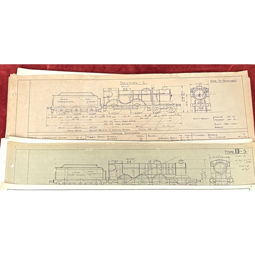 35B - A selection of prints of Train drawings with pencil notions to some 